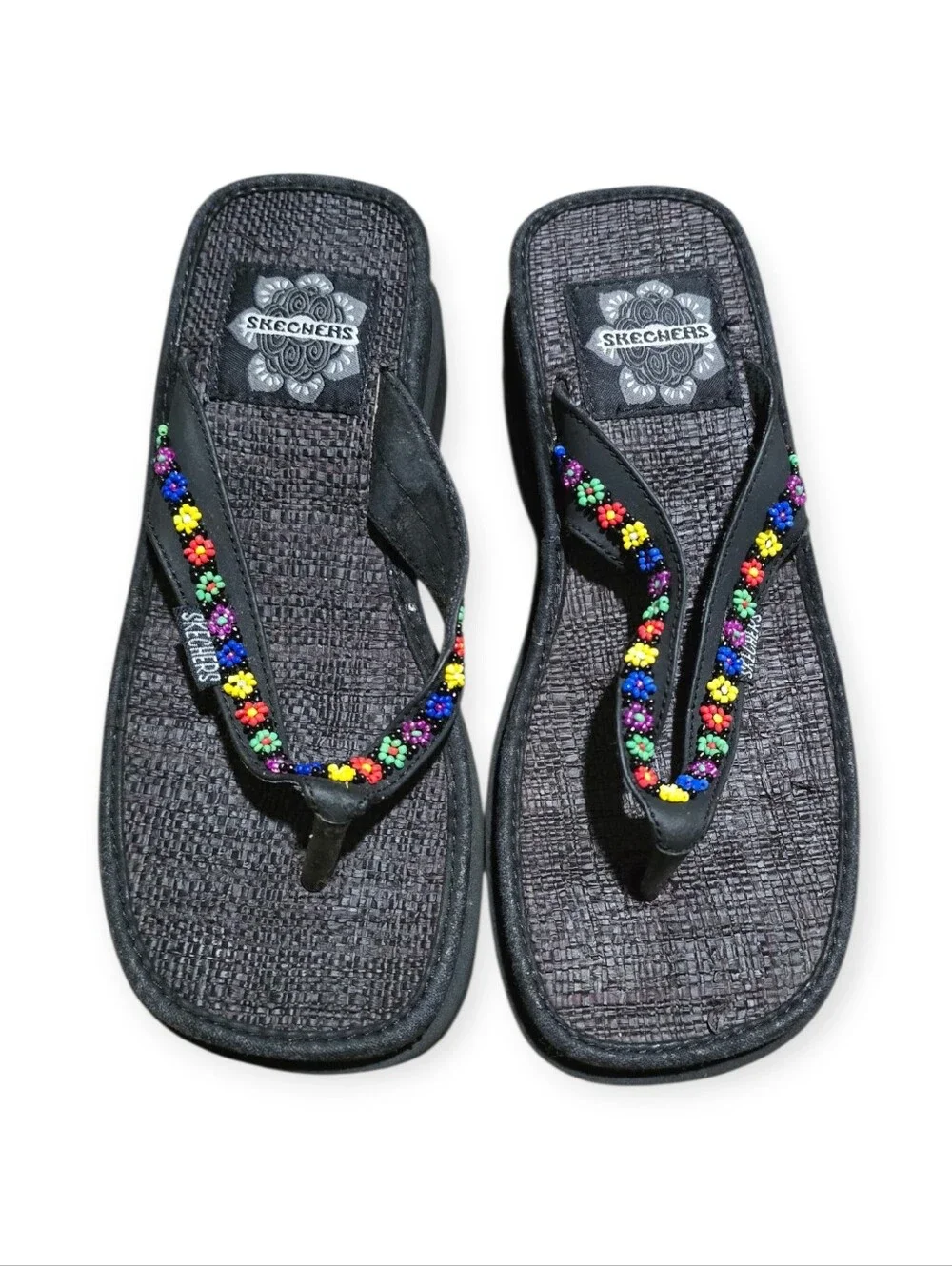 Skechers Wedge Beaded Flower Sandals